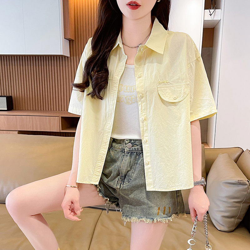 小清新日系复古短袖衬衫少女夏季新款初高中学生小众外穿短款上衣