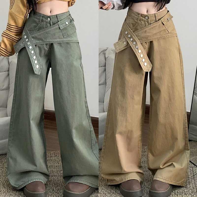 美式复古设计感牛仔裤女春秋2026新款学生潮牌宽松腰带工装长裤子,女装/女士精品,牛仔裤,淘宝优惠券,粉丝福利购,淘宝优惠卷