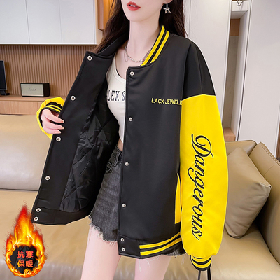 夹棉加厚棒球服外套女冬季2025新款初高中学生美式复古刺绣棉衣潮