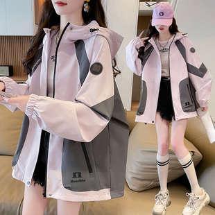 拼色外套少女春秋装2026新款初中高中学生宽松休闲百搭夹克冲锋衣