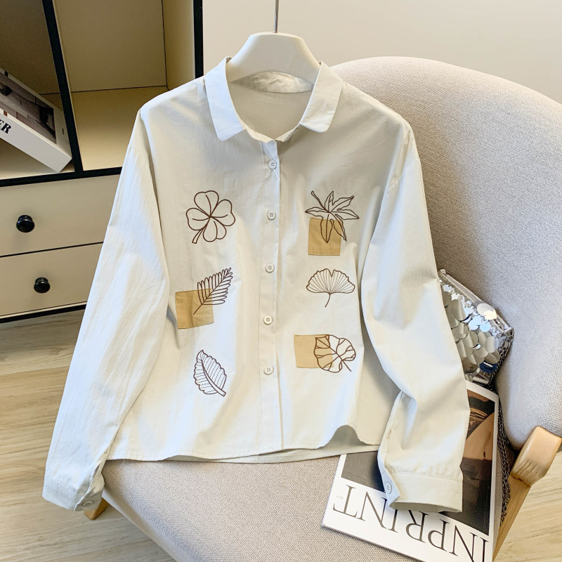 文艺重工刺绣长袖衬衫女春秋2026新款初高中学生宽松休闲打底衬衣