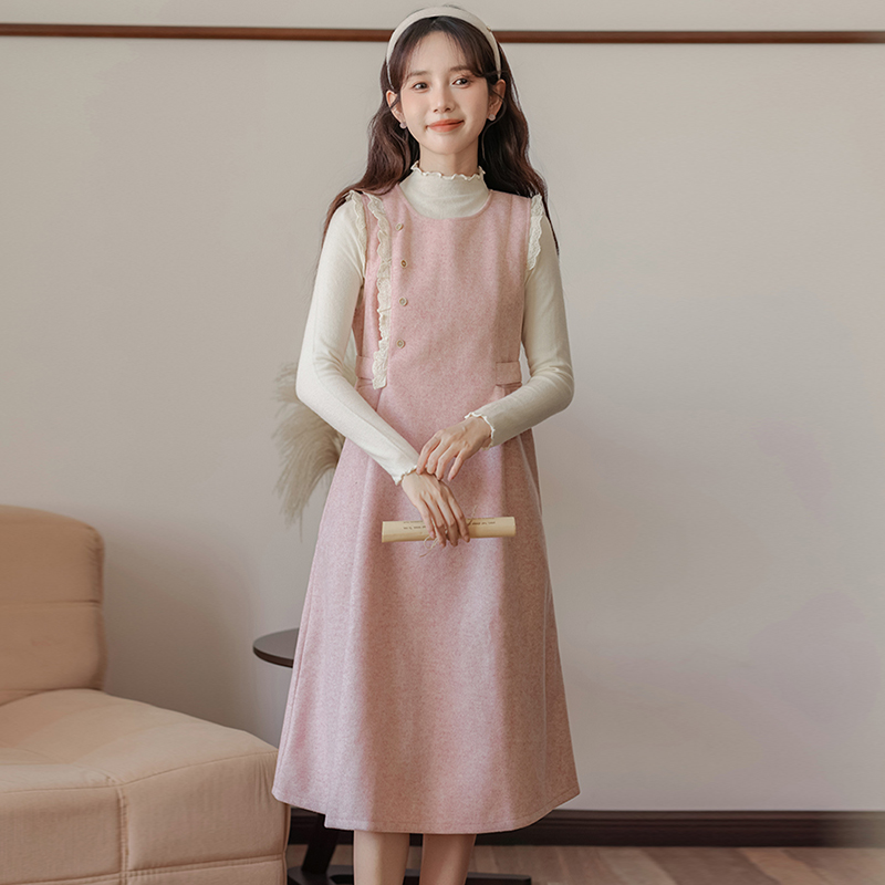 甜美显瘦连衣裙套装少女秋冬新款初高中学生学生毛呢背心裙两件套