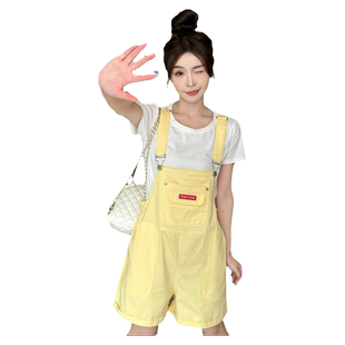 多巴胺背带短裤少女夏装2026新款初中高中学生小个子阔腿裤两件套