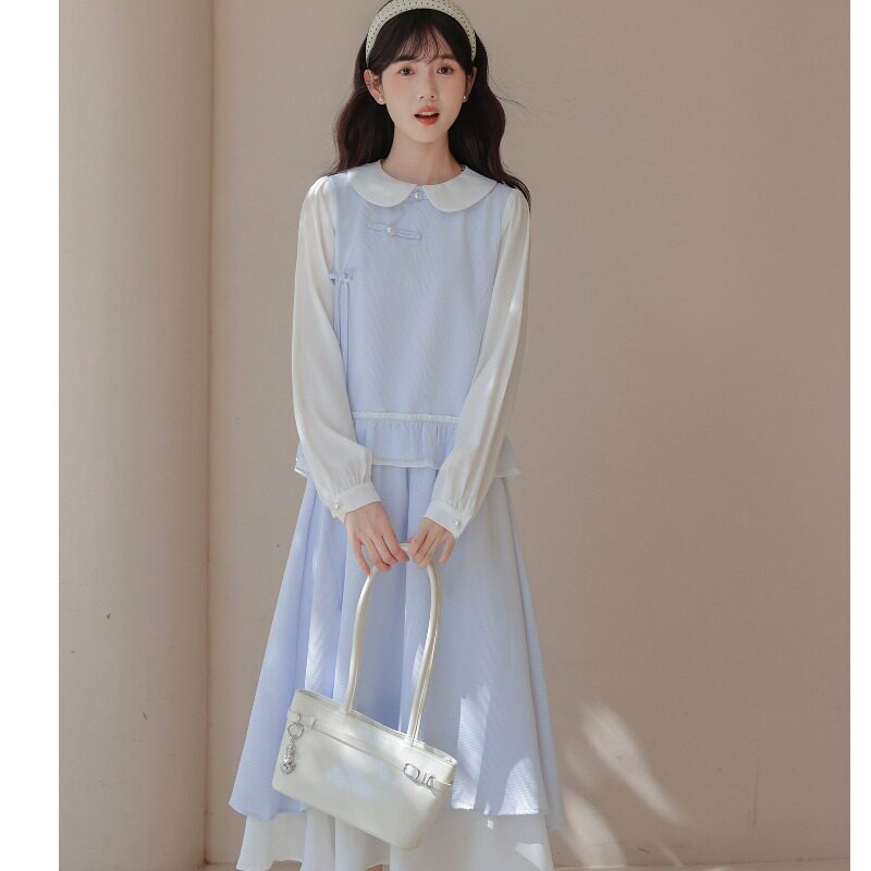温柔气质新中式套装裙女春秋2026新款初高中学生国风连衣裙两件套