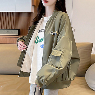 加绒加厚飞行员夹克棒球服女秋冬2026新款初高中学生帅气棉衣外套