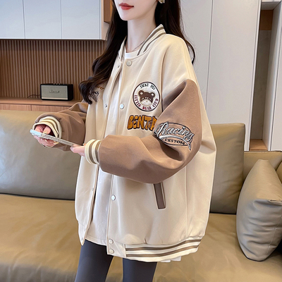 加绒加厚棒球服外套少女秋冬2025新款初中高中学生宽松保暖棉衣潮