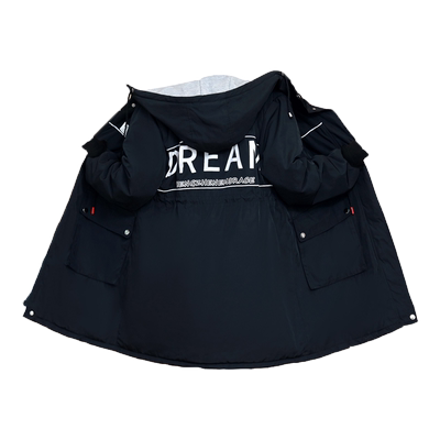 加绒加厚大码风衣外套女冬装新款中学生oversize宽松收腰棉服胖MM