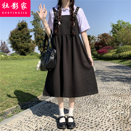 夏季短袖衬衫背带裙套装少女2024新款初高中学生日系连衣裙两件套