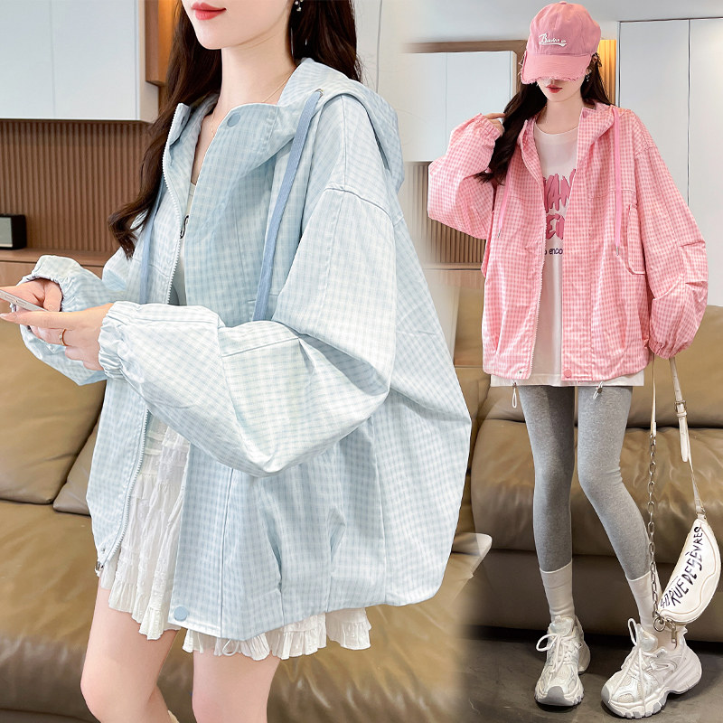 韩系格子连帽外套女2026春秋新款初高中学生洋气宽松休闲工装夹克,女装/女士精品,短外套,淘宝优惠券,粉丝福利购,淘宝优惠卷