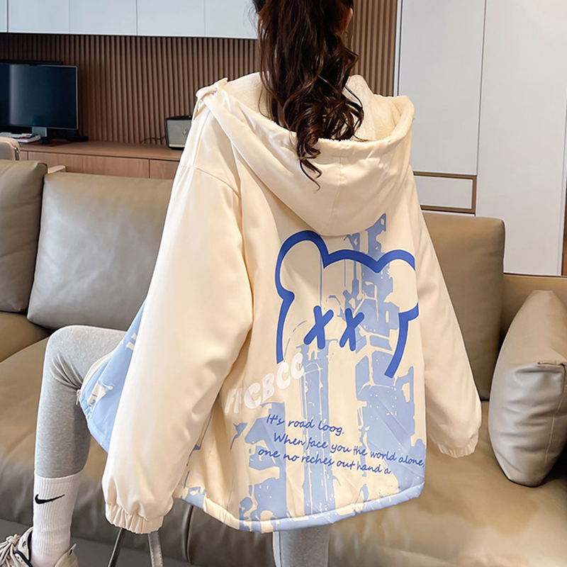 加绒加厚工装棉衣外套少女