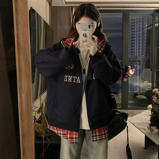 假两件拼接棒球服外套女春秋2026新款初高中学生韩版慵懒开衫卫衣