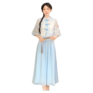 新中式国风连衣裙少女夏季2026新款初高中学生小众汉服吊带裙套装