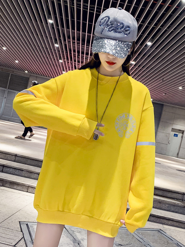 SWEATSHIRT WOMENS 2024 NEW KOREAN VERSION LOOSE MID-LENGTH LONG-SLEEVED CREWNECK PLUSH THICKENED TIDE INS SUPER HOT CEC TOP