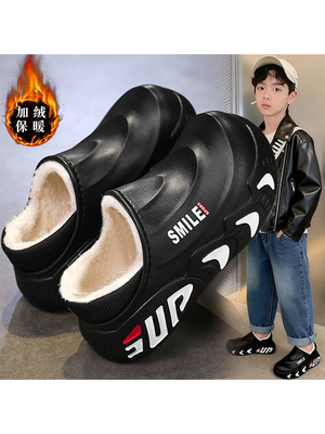 KFT脚王童鞋男童棉鞋冬季2025新款儿童加绒加厚保暖包跟棉拖鞋男