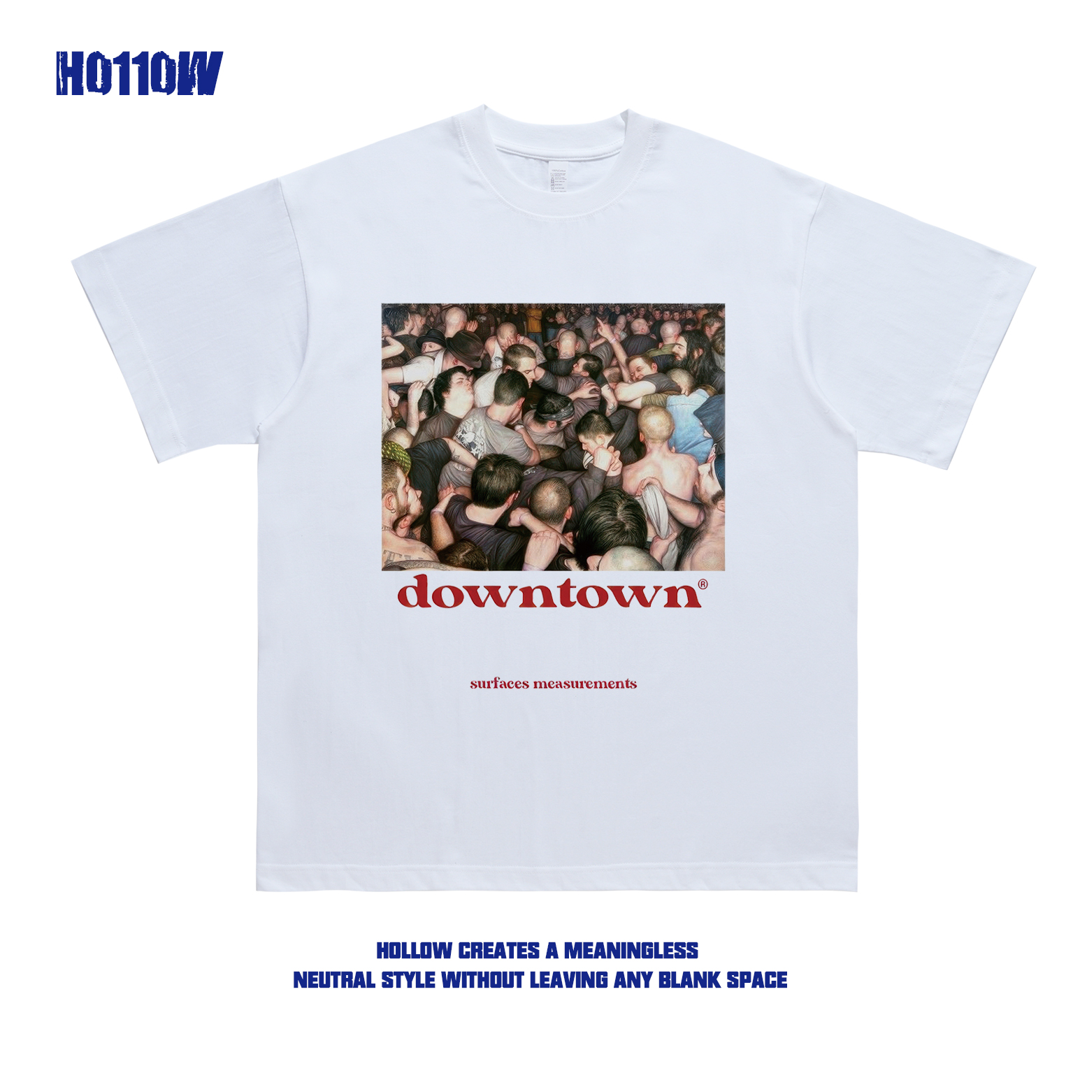 HO11OW国潮原创美式街头小领口260克重磅纯棉情侣宽松短袖T恤男夏