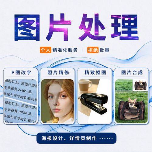 专业P图PS修图改字抠图精修图片处理海报设计