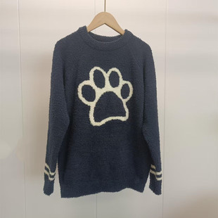 秋冬软绵绵半边绒女士藏青圆领家居服单上衣