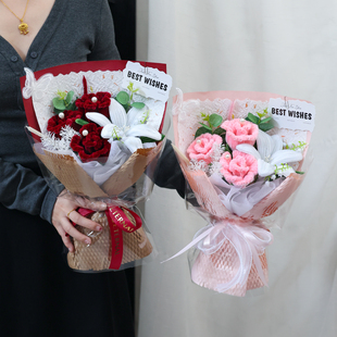 创意情人节仪式 感送女朋友闺蜜生日礼物编织扭扭棒玫瑰郁金香花束