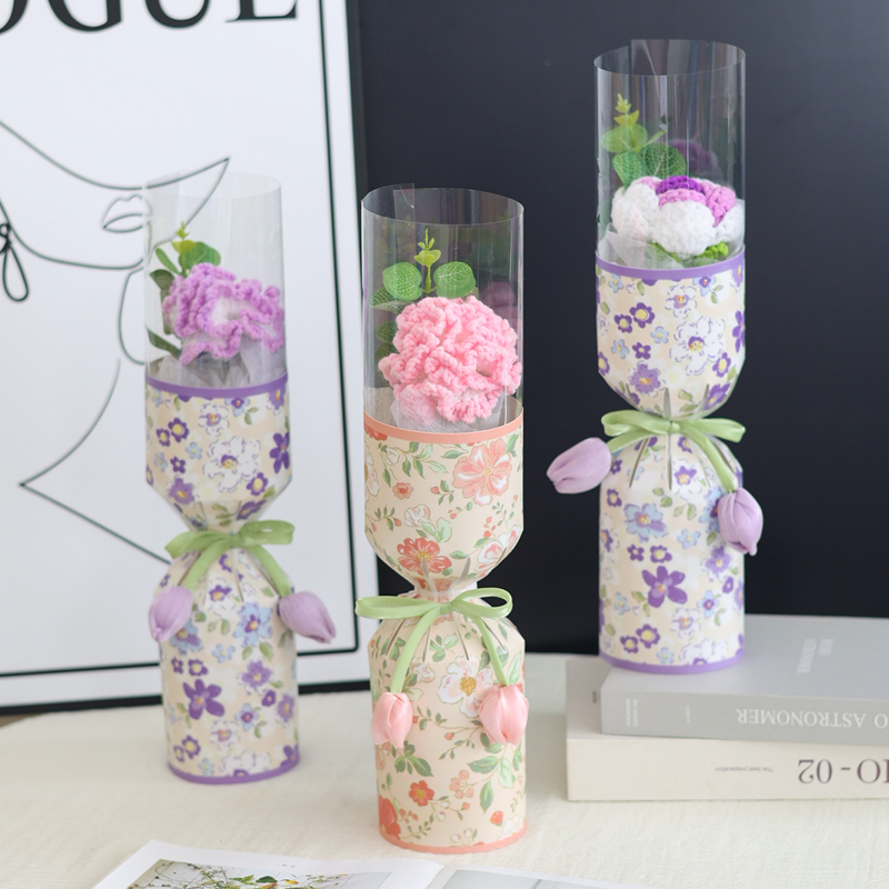 毕业季单支康乃馨玫瑰花成品手工编织毛线花送女朋友生日礼物活动
