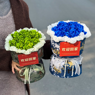 退伍季 礼物创意手工编织玫瑰花束送兵哥哥老公男朋友探亲接站礼物