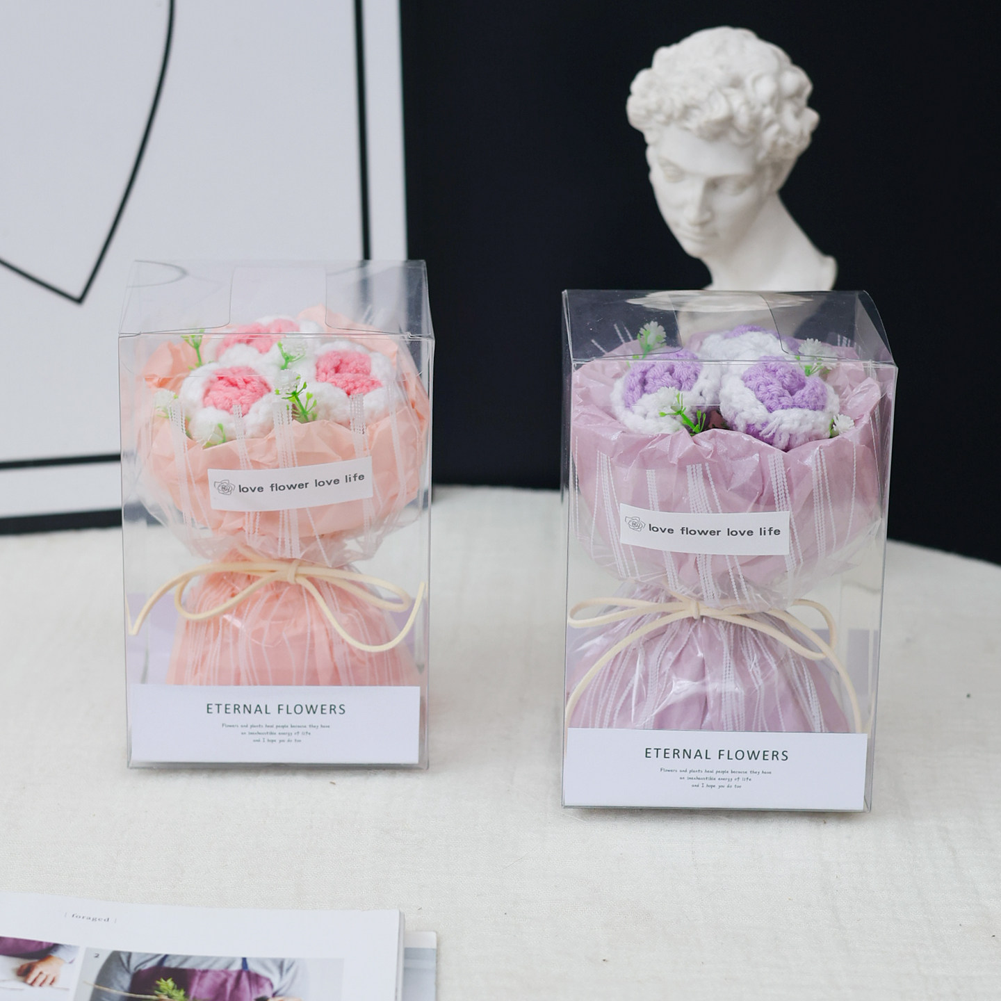 创意小香风迷你玫瑰向日葵花束礼盒成品针织创意摆件送女朋友闺蜜,节庆用品/礼品,创意礼盒/礼品套组,淘宝优惠券,粉丝福利购,淘宝优惠卷