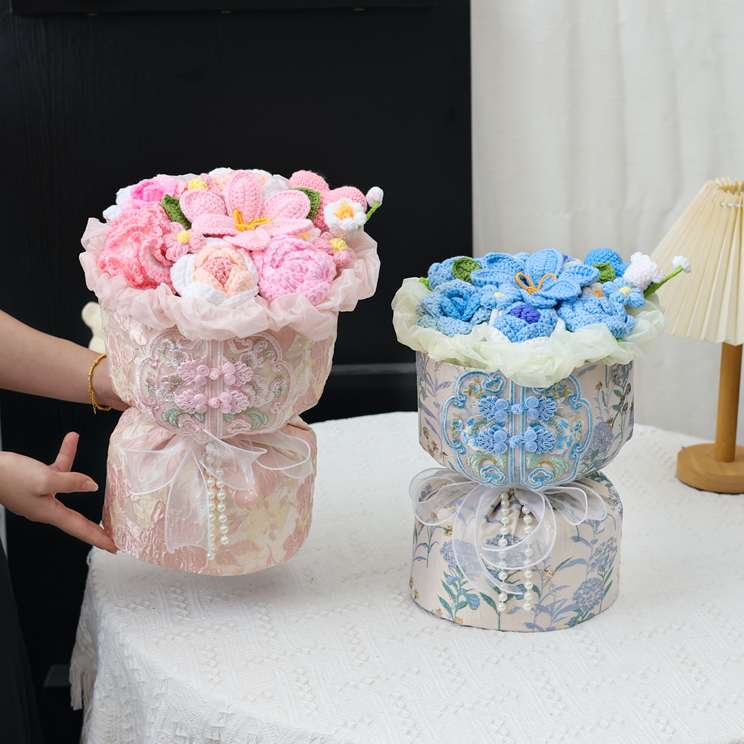 手工成品针织毛线郁金香混搭花束