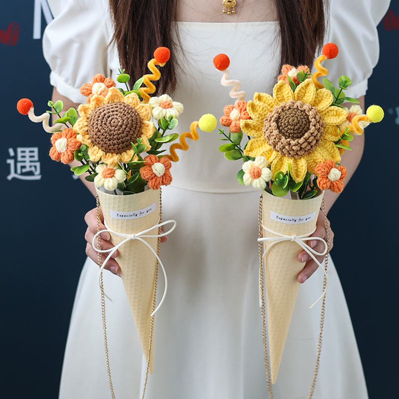 创意成品手工毛线向日葵花束