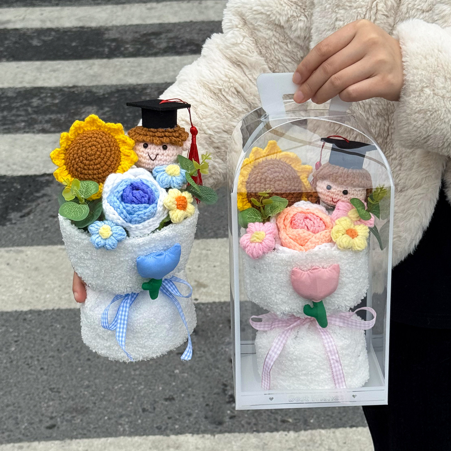 创意针织花毛线花向日葵玫瑰花束送小学幼儿园男孩女孩毕业季礼物