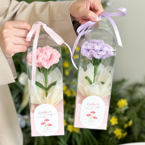 手工编织仿真花扭扭棒单支康乃馨花盒礼盒送公司员工老师妈妈礼品