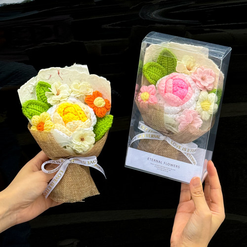 创意手工针织玫瑰毛线花礼盒送朋友闺蜜生日礼物情人节小惊喜花束