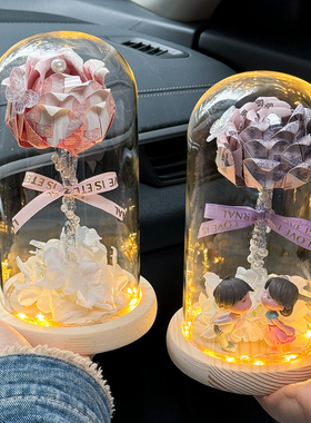 diy手工自制土豪有钱花创意玫瑰永生花玻璃罩材料包生日礼物送人