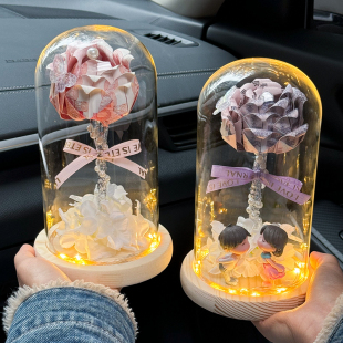 diy手工自制土豪有钱花创意玫瑰永生花玻璃罩材料包生日礼物送人