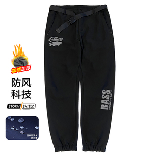 秋冬路亚钓鱼裤子加绒防寒冲锋裤男款软壳裤防风户外运动裤登山裤