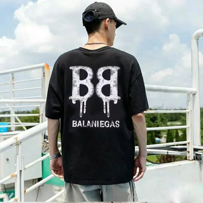 Balaniegas B家做旧24SS双B涂鸦字母印花短袖夏季情侣宽松T恤上衣