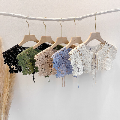 韩国时尚蕾丝ins女镂空坎肩春夏假领子装饰棉质披肩打结搭肩围巾