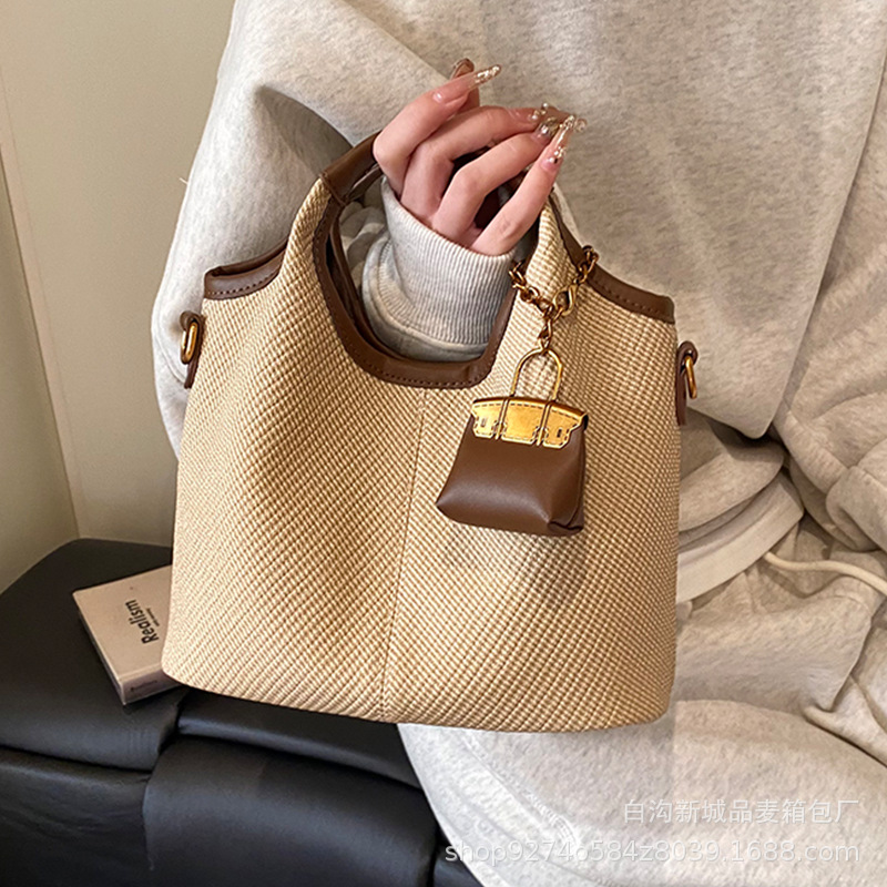 新款豹纹托特包手提包时尚百搭单肩斜挎水桶女包感女包子母包