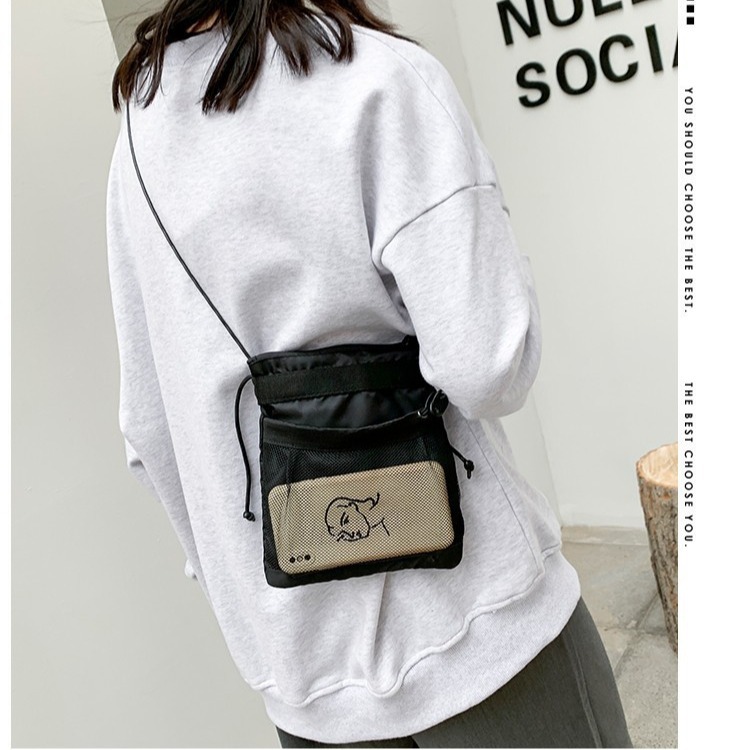 韩国男女单肩包ins街头潮人百搭镂空网兜小挎包胸包小方包手机包