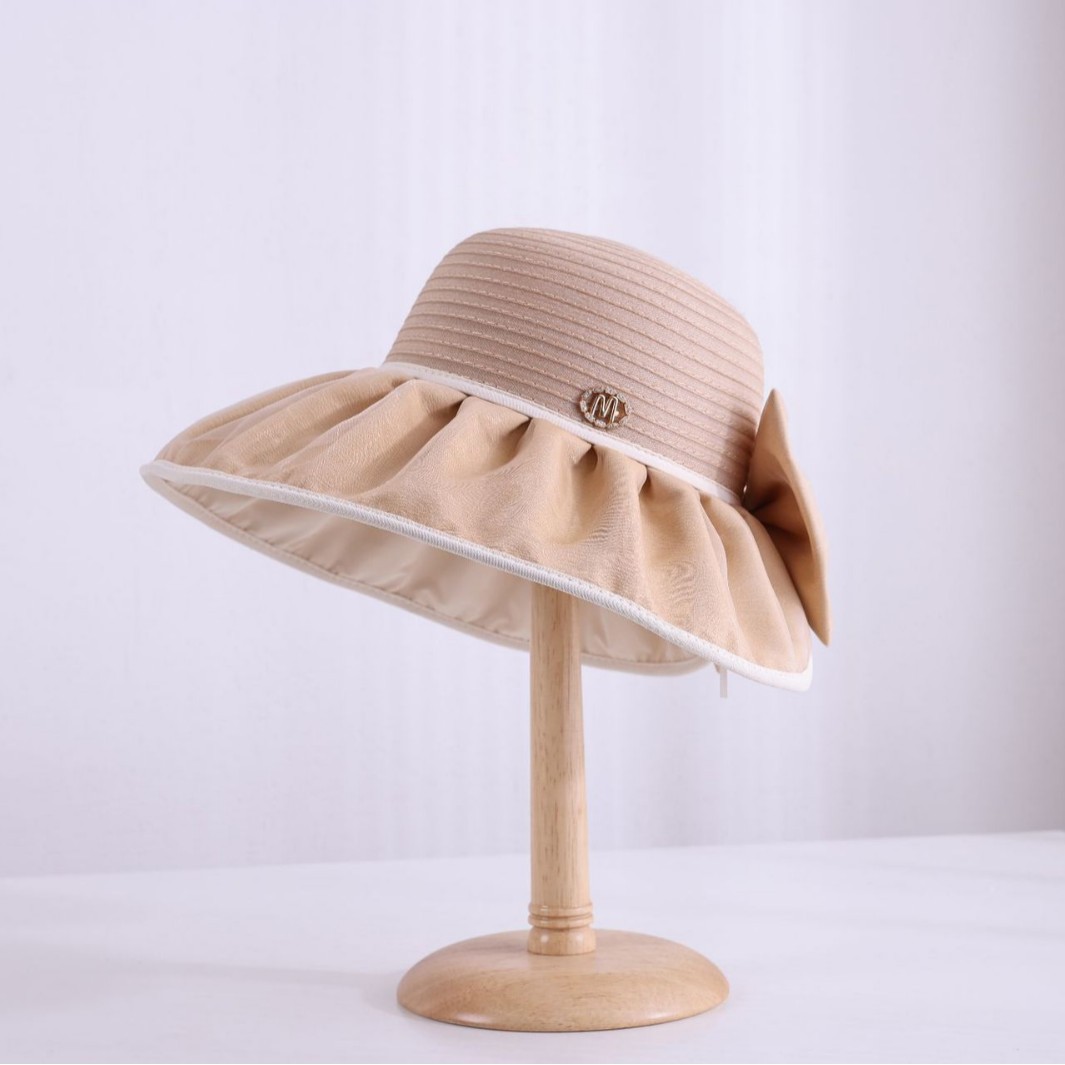 2025夏季新款韩版大檐蝴蝶结彩胶渔夫帽子女遮阳防晒户外太阳帽
