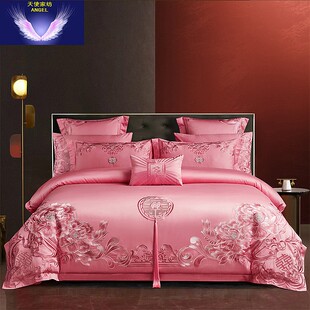 蚕丝被粉色四件套结婚喜被春秋被冬被夏被空调被100桑蚕丝4/6被芯