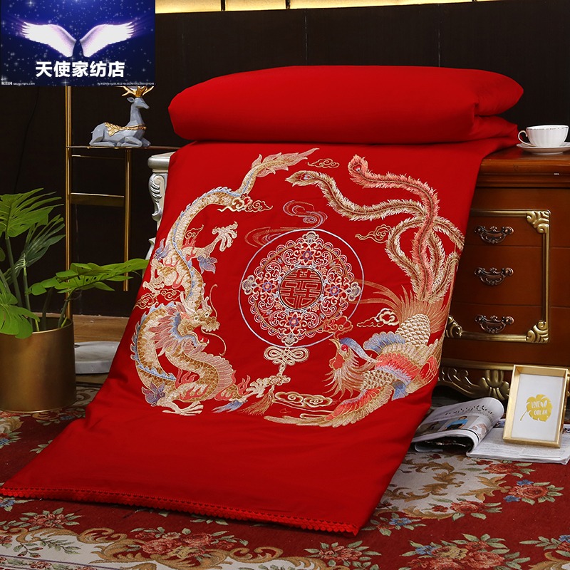 龙凤大红结婚蚕丝被80支全棉喜