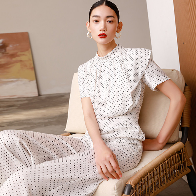 2023新款女夏连体裤显瘦高级感真丝短袖波点小个子高长款阔腿裙裤