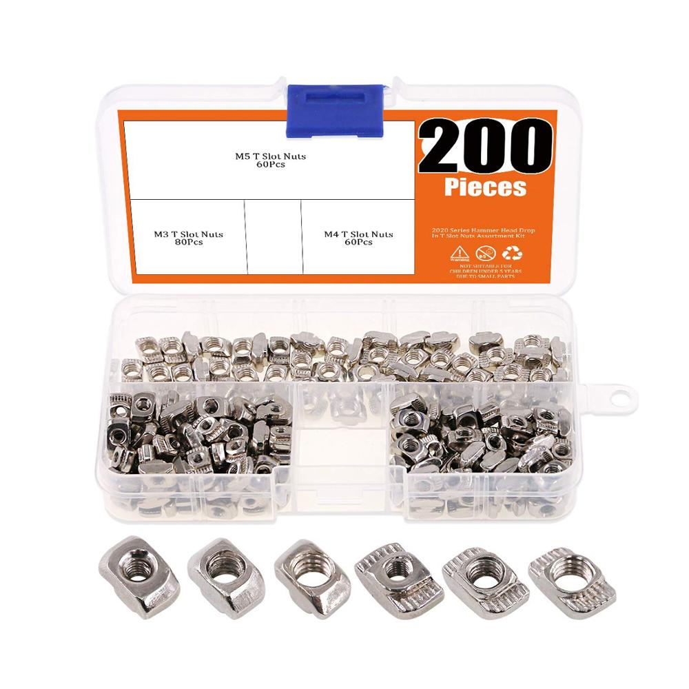 200/150Pcs European M3 M4 M5 T-Nut Slot Hammer Head Fastener