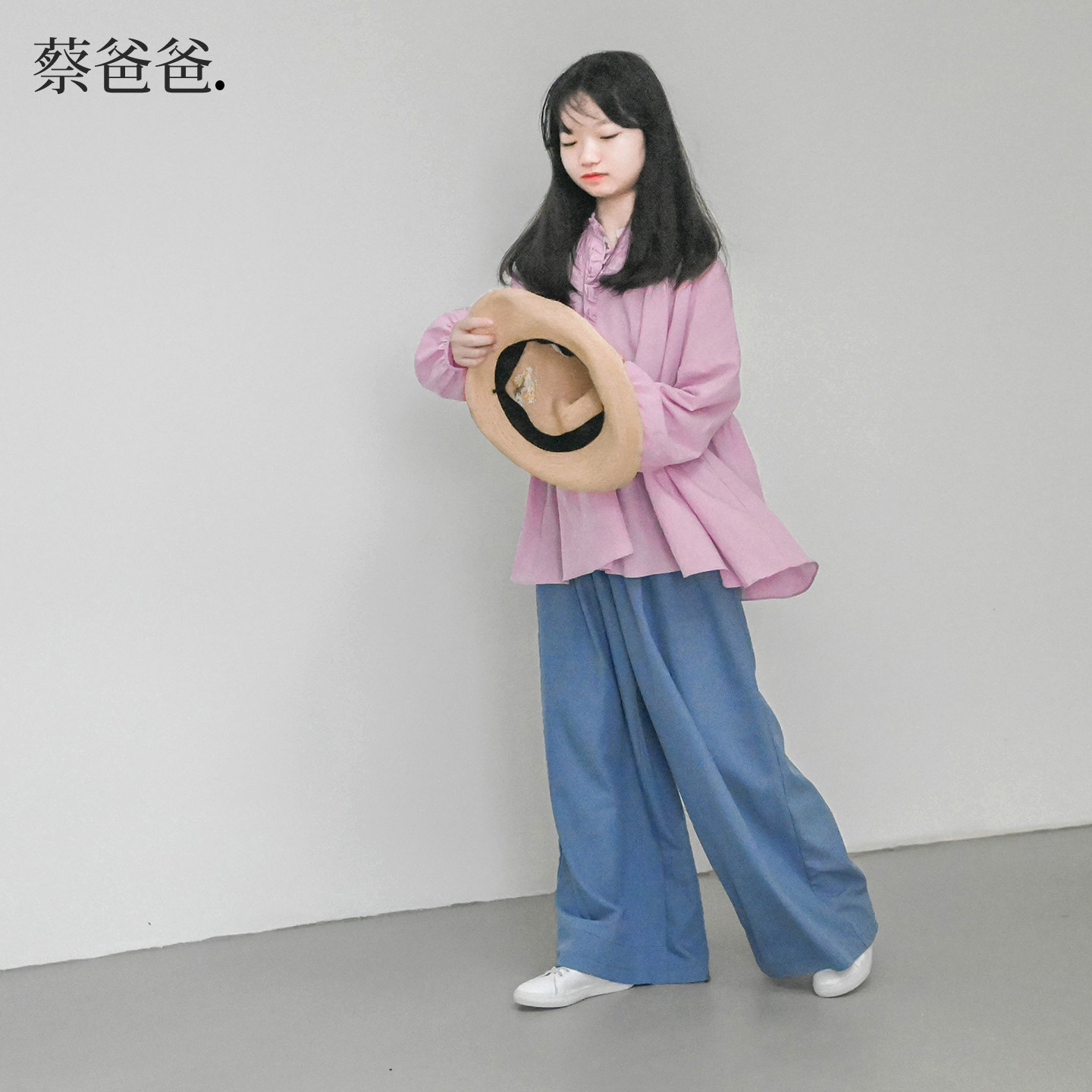 春秋款女童粉色花边领宽松衬衫