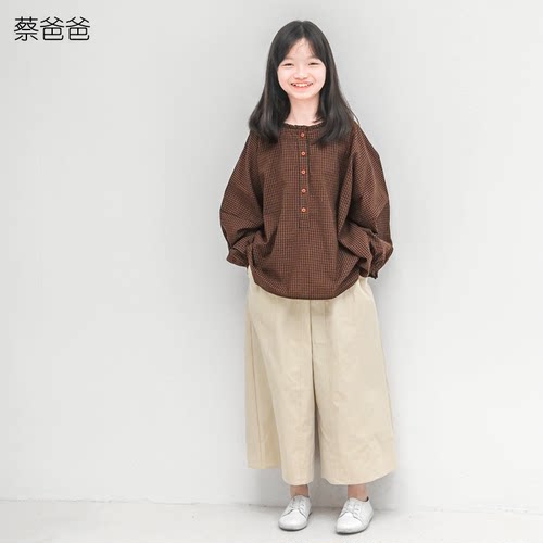 长袖衬衣服女童格子衬衫春秋装