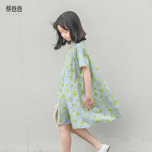 夏季 蔡爸爸童装 小个子女装 碎花连衣裙子998 2024新款 儿童绿色短袖