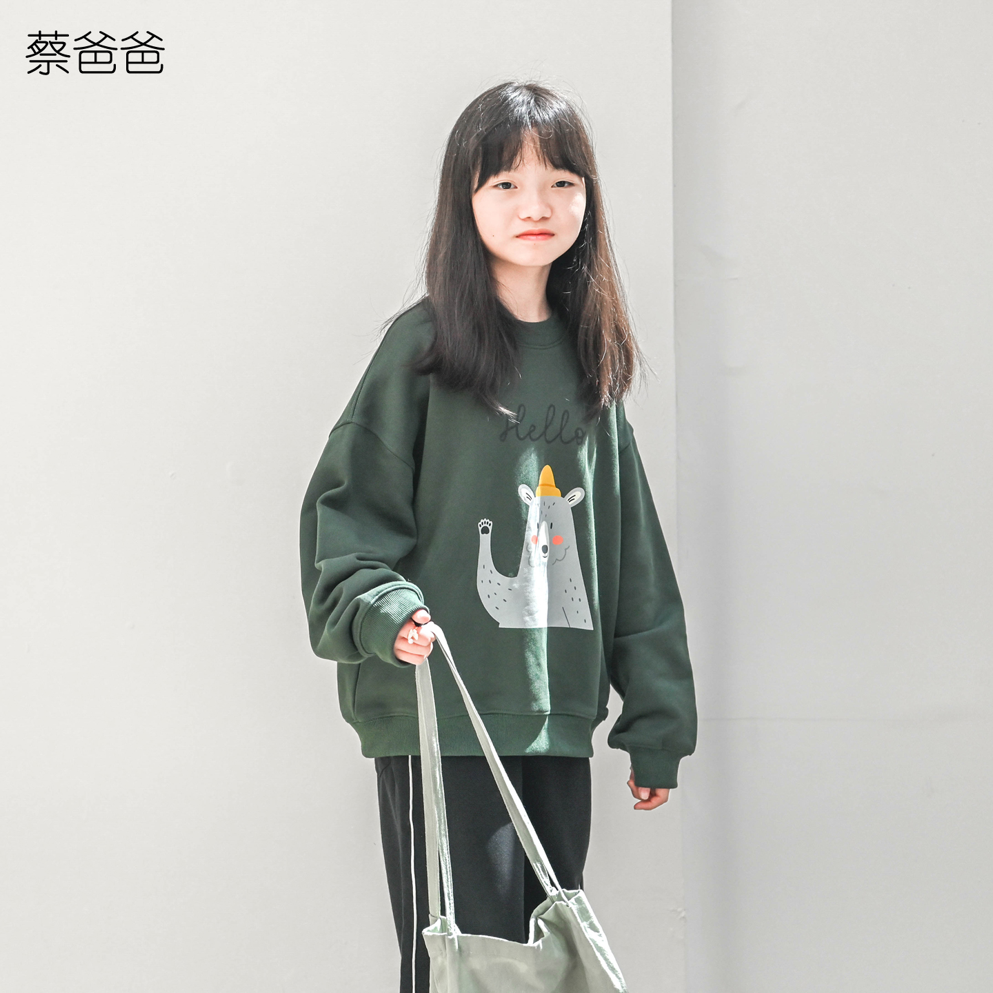 秋冬装男女墨绿卫衣全棉套头上衣