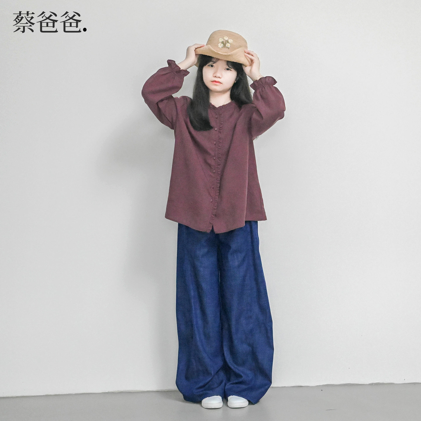 文艺紫色长袖衬衫春秋女童衣服