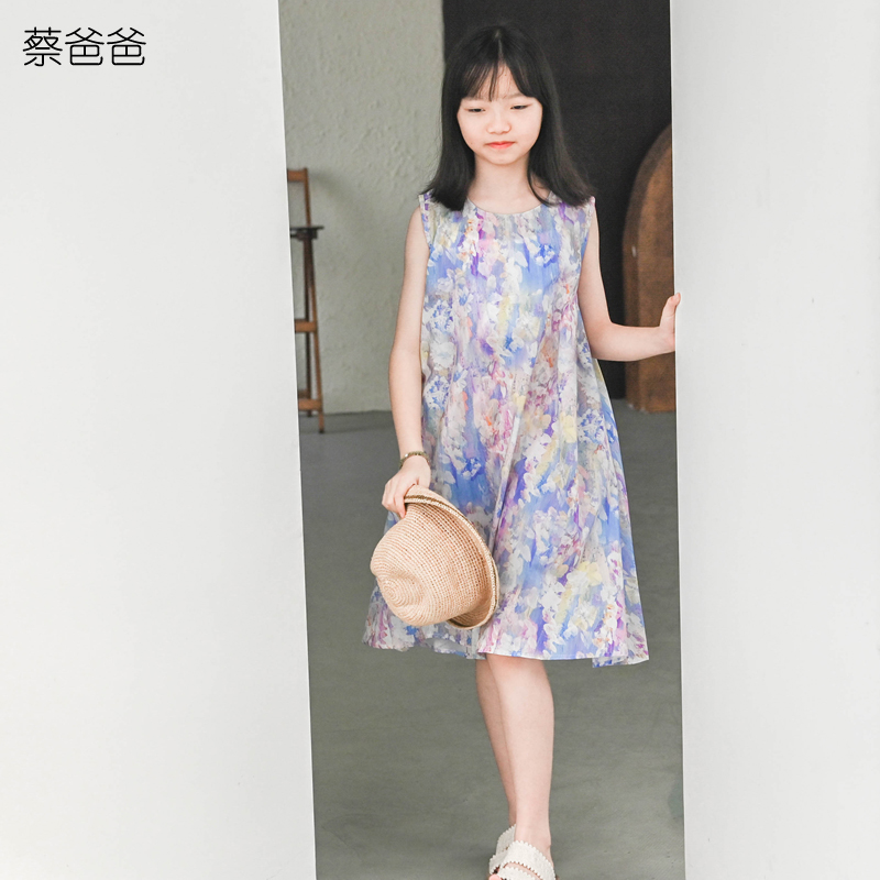 蔡爸爸童装 度假风裙子 女童裙夏薄款盐系高级感连衣裙碎花裙673
