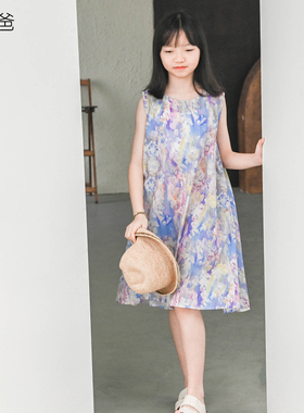 蔡爸爸童装 度假风裙子 女童裙夏薄款盐系高级感连衣裙碎花裙673