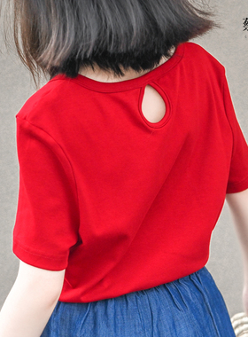 蔡爸爸女童装时尚夏装纯色短袖上衣少女姜黄色后领水滴t恤508+125